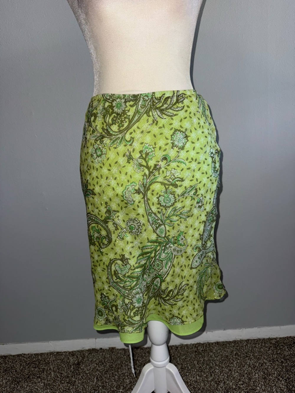 Chadwicks Lime Green Paisley Slip Skirt